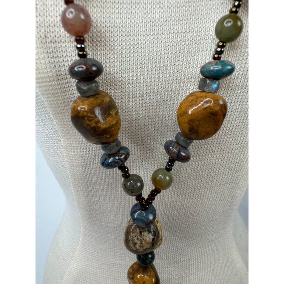Handcrafted Beaded Necklace With Tigers Iron Pendant & Healing Stones 13" Long - Picture 5 of 16